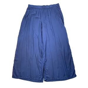 Lands End Pants Womens XL 18 Navy Wide Leg Pull-on 100% Modal Cruise Vacation